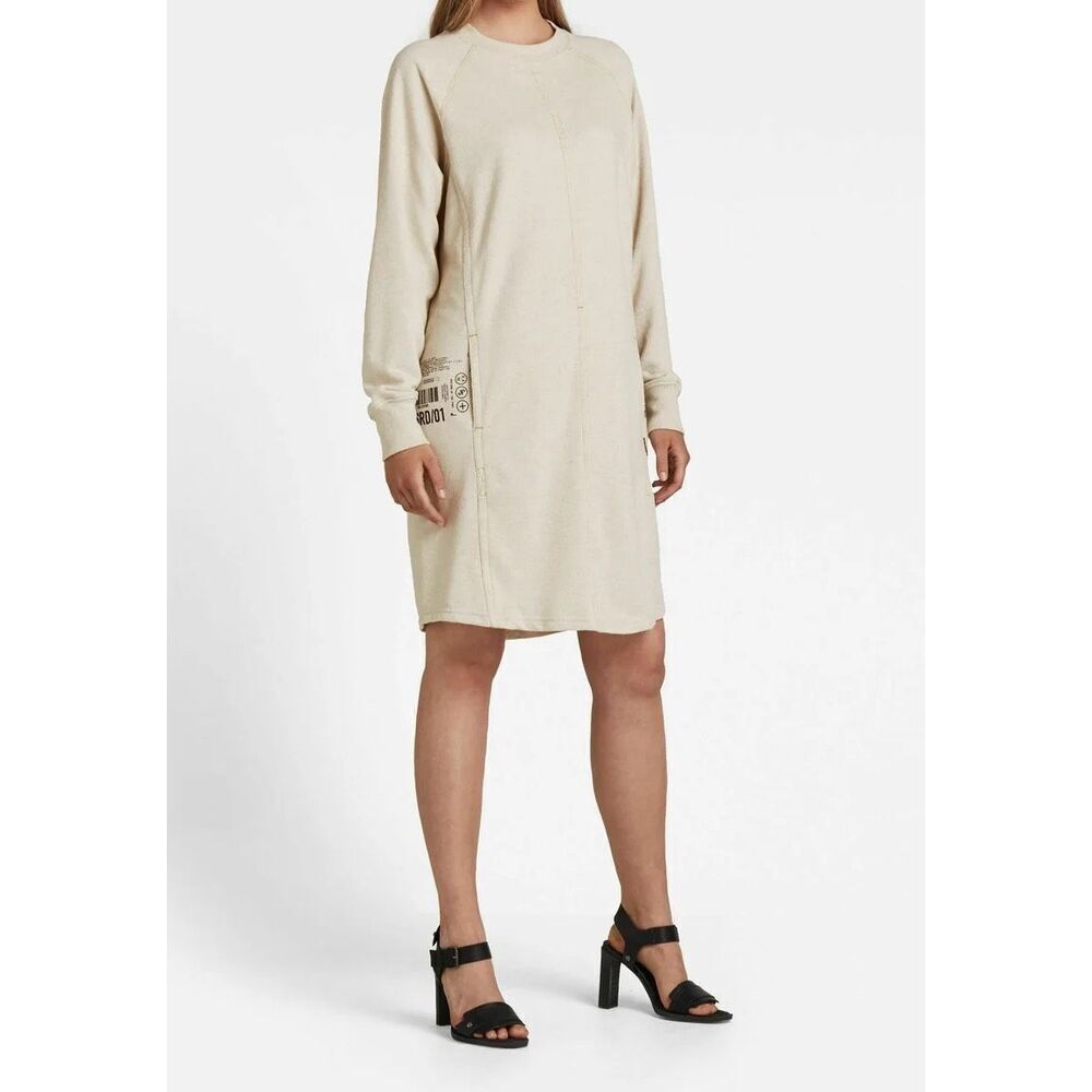 G-Star RAW Graphic Pocket Sweater Dress XS Beige Long Sleeve Sweatshirt Dress